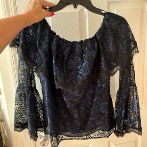White House Black Market Navy Lace Blouse